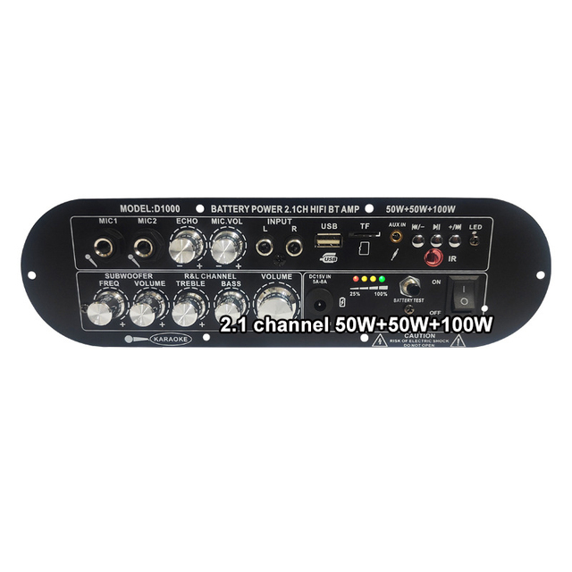 D1000 2.1 Channel Subwoofer Digital Amplifier Board 50W+50W+100W 12v Home Power Amplifier High/Low Tone Rechargeable