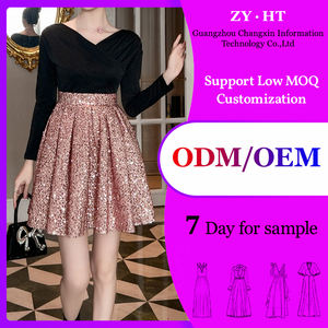 ZYHT 65196 özel moda payetli siyah pembe Patchwork a Line Mini zarif kokteyl kısa akşam resmi elbise kadınlar için - Product Image 6