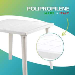 Tavolo da Giardino Quadrato in Plastica Bianca 80x80cm con Foro per Ombrellone per Uso Esterno - Product Image 5