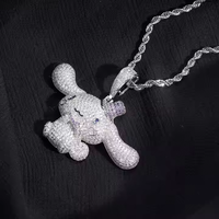 Pendentif Hip Hop Lapin Cartoon Tendance et Mignon, Moissanite et Diamant Glacé Taille Brillant, en Argent 925 Plaqué Argent, Breloque Thème Unisexe