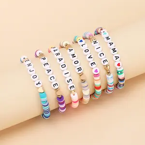 Wholesale Colorful Rainbow Polymer Clay Beaded Words Initial Letters Inspirational Handmade Bracelet