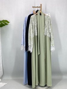 Abaya Sharut OEM/ODM Dubaï pour le Ramadan et l'Aïd, robe islamique pour femmes musulmanes, kimono modeste en dentelle, abaya ouverte en Nida avec hijab assorti - Product Image 5