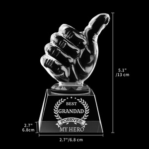 Trofeo de Cristal Transparente Personalizado, Regalo de Agradecimiento, Placa Grabada con Diseño de Mano Haciendo el Dedo en Forma de Úpala, Premio para Papá, Abuelo - Product Image 2