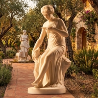 Sculpture de bergère et d'agneau en marbre blanc massif sur mesure - Art néoclassique bucolique fait main, résistant aux intempéries pour jardin et salon
