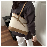 Sac fourre-tout en PU pour femme, grande capacité, couleur contrastante, à porter sous le bras, avec boucle de ceinture et fermeture éclair, chic, pour le bureau, les trajets quotidiens et les occasions décontractées.