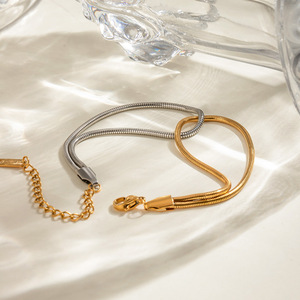 Pulsera de Cadena de Serpiente en Bloques de Color Oro y Plata de Acero Inoxidable, Joyería Unisex, Regalo - Product Image 1