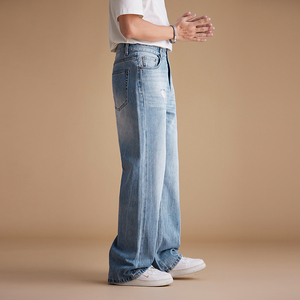 جينز للرجال أزرق فضفاض للرجال جينز واسع الساق واسع جينز فضفاض منتصف الخصر نمط عارضة غسول خفيف للجميع - Product Image 6