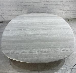 Table basse de salon de style nordique moderne de luxe pour hôtel et villa, base en bois massif de faible hauteur, plateau en marbre naturel travertin - Product Image 5