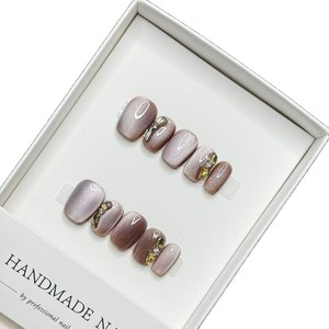 Venta al por mayor de lujo de moda <span class=keywords><strong>Rosa</strong></span> Press-On Nails Diseño de salón hecho a mano para dedos de larga duración Unique Stick-On Nails - Product Image 2