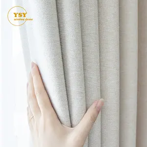 Simple Style Soft Linen Fabric Ivory White Grey Window Curtain & Drapes & Sheer For Living Room