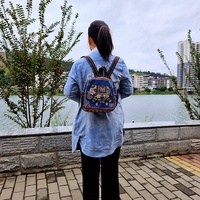 Sac à dos en toile brodé ethnique chinois, motif dessin animé, vintage, mignon, tendance, sac de maman, sac d'école, sac fourre-tout à fermeture éclair, sac à bandoulière arqué