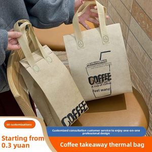 Sac isotherme réutilisable en papier kraft rétro pour café à emporter, simple/double tasse, commercial, jetable, non-tissé, pour bière, jus, thé, boissons - Product Image 2