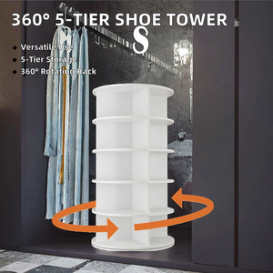 Misura su misura 5-Tier carosello di plastica <span class=keywords><strong>360</strong></span> gradi cremagliera rotante torre scarpiera con 5 scarpiere rotanti - Product Image 2