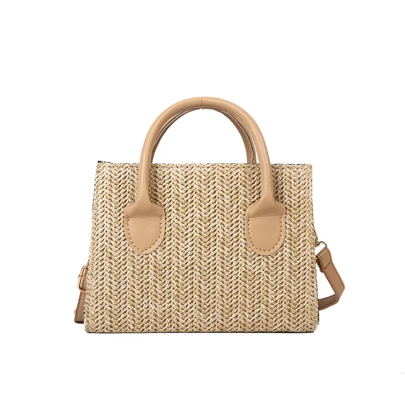 Customized trendy new design retro INS outdoor beach wear ecofriendly PP straw woven portable shoulder bag