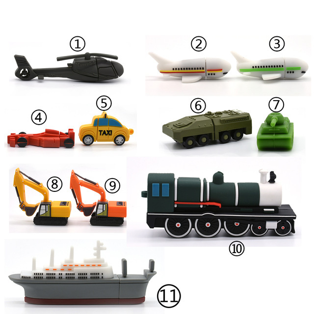High-Speed Vehicle & Aircraft USB Flash Drive Excavator Cartoon Express Train Pendrive 1GB 2GB 4GB 8GB 16GB 64GB 128GB USB Stick