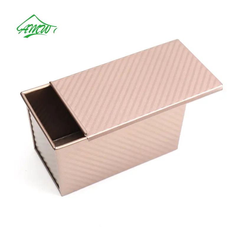 Non-Stick Square Toast Box Gold Carbon Steel Corrugated Bread Cake Mold Baking Tool Bakeware Bread Loaf Pan With Lid And Cover