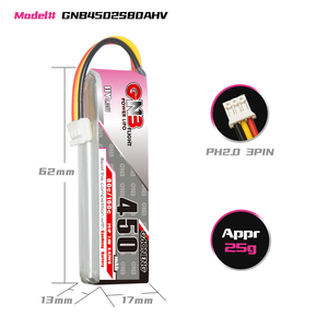 Batería LiPo GNB GAONENG 2S 450mah HV 7.6V 80C PH2.0 3PIN para Coche RC 1:28 1/28 4WD Drift On/Off Road K969 K989 Wltoys Brushed - Product Image 3