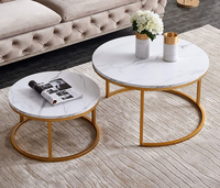 Table basse ronde de nidification contemporaine, métal or noir, verre latéral, pierre de marbre, mdf, nid de 3 tables, ensemble de Table de nidification
