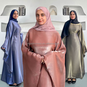 Robe musulmane modeste Habib 2026 pour <span class=keywords><strong>femme</strong></span>, abaya brillante à manches chauve-souris pour l'été, vêtement traditionnel grande taille - Product Image 2