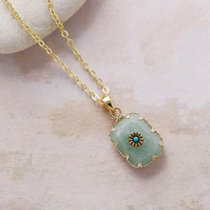 Collier Pendentif Géométrique en Pierre Naturelle Œil de Tigre, Plaqué Or, Alliage de Cuivre, Sertissage Clos, Bijou Cadeau - Product Image 4