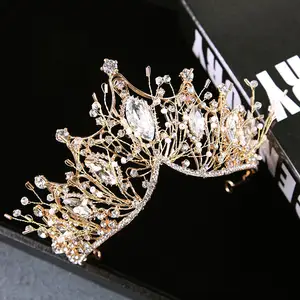 Ins style bridal jewelry hair accessories silver gold black three colors big rhinestone crown headband for wedding
