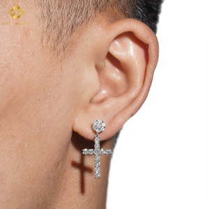 Pass Diamond Tester Hip Hop 18k Gold Plated Iced Out Cross <b>Dangle</b> 925 <b>Sterling</b> <b>Silver</b> Drop <b>Earrings</b> - Product Image 2