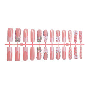 Vente en gros d'usine, ensemble de 24 <span class=keywords><strong>faux</strong></span> <span class=keywords><strong>ongles</strong></span> en forme d'amande rose français de haute qualité en matériau ABS avec colle, design sans danger pour le corps humain - Product Image 6