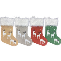 Sacs cadeaux de Noël en forme de chaussettes, décorations de Noël imprimées rennes, sacs cadeaux, ornements de bonbons, décorations suspendues
