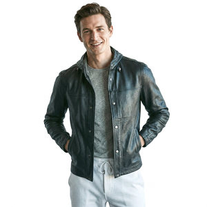 Veste en cuir matelassée effet vieilli confortable et tendance avec fermeture éclair, grandes tailles, vestes en cuir personnalisées pour hommes - Product Image 1
