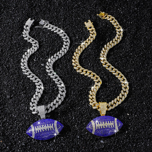 Collar con Colgante de Rugby Geométrico en Aleación Chapada en Oro Estilo Hiphop, Color Azul Oscuro, Personalizado para Hombre, Venta al Por Mayor de Joyería - Product Image 1