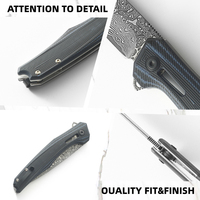 Couteau de poche pliant EDC en acier Damas avec manche G10, couteau de survie pour le camping et la chasse en plein air avec clip de transport