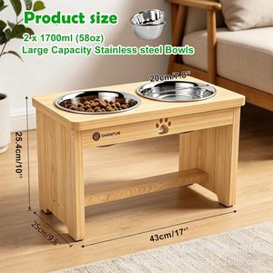 Comedero de Madera para Perros Shainfun de 20 cm, Soporte Elevado con Doble Tazón para Comida y Agua para Perros y Gatos - Product Image 3