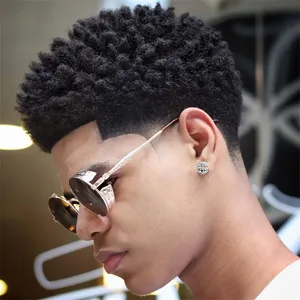 Parrucca maschile Afro crespo ricciolo da 4mm con capelli umani vergini brasiliani 8x10 parrucchino in pizzo pieno per uomo