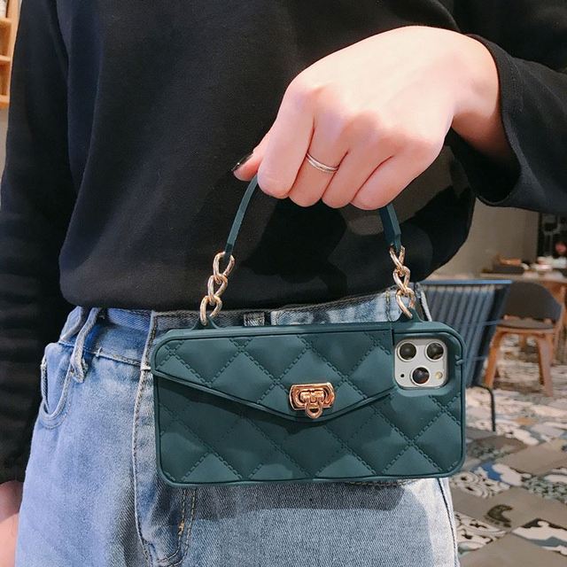 2021 Luxury Fashion Women Girls Crossbody Necklace Phone Case With Strap Wallet Cases Long Strap Chain for iPhone 12