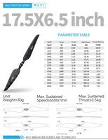 Hélice de drone UAV RAYI 17,5 x 6,5 pouces, hélice pliable de vol, T700, fibre de carbone standard, 2 pales, hélice pliable pour drone UAV