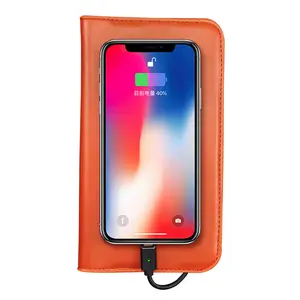 Pu Lederen Draadloos Opladen Portemonnee Power Bank 6800Mah Charger Wallet Met Power Bank