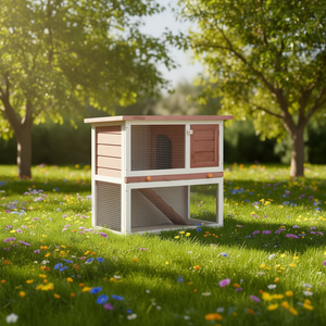 Casetta per Conigli da Esterno in Legno Marrone Resistente di Medie Dimensioni Stile Classico con Chiusura a Spinta Forma Rettangolare Per Tutte le Stagioni - Product Image 2