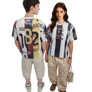 Maglia da Calcio Vintage di Tendenza con Patchwork Grafico, Stile Streetwear Hip Hop Giovanile, Traspirante in Rete, per Squadre di Calcio - Product Image 1