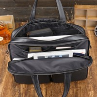 Porte-documents pour ordinateur portable en cuir véritable de vachette grainé noir, style professionnel, très vendu