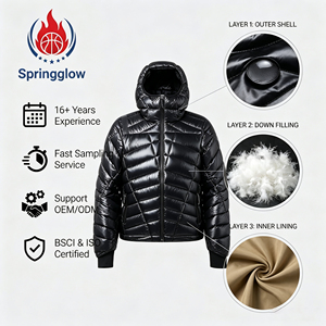Veste matelassée en duvet noir pour homme, à capuche, brillante, imperméable, coupe-vent, manteau d'hiver, logo personnalisé OEM, vente en gros pour hommes - Product Image 2
