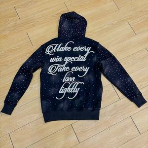 Sweat à capuche surdimensionné vintage personnalisé avec graphisme diamant, en tissu French Terry, sans poche, sans cordon, effet délavé au soleil, avec fermeture éclair et strass - Product Image 4