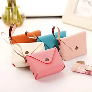 High quality cheap PU leather macarons color coin purse bag with button closure