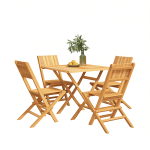 Set da Pranzo da Giardino in Teak per 4 Persone, Pieghevole, Design Rustico, in Legno Massello - Product Image 1