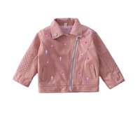 Nouvelle arrivée : Blouson moto personnalisable pour filles, en coton, avec fermeture éclair, style automne, tendance, pour enfants, orné de paillettes, coupe-vent, motif géométrique