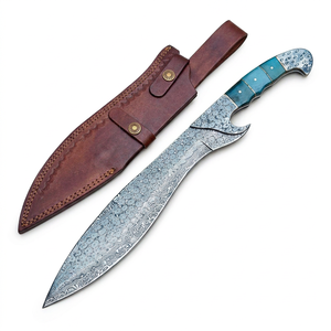 Couteau de chasse artisanal en acier Damas, lame à pointe tombante, bord droit, manche en os coloré, OEM - Product Image 4