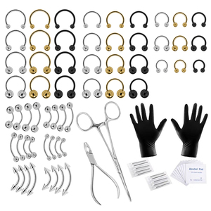 Tamaño personalizado DIY de acero inoxidable chapado en oro pendientes de tuerca bola hilo interno pendientes nariz labio moda Piercing joyería - Product Image 2