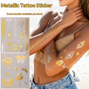 Parches <span class=keywords><strong>de</strong></span> <span class=keywords><strong>tatuaje</strong></span> temporales <span class=keywords><strong>de</strong></span> metal europeo-americano, impermeables, con diseño <span class=keywords><strong>de</strong></span> mariposa, <span class=keywords><strong>pulsera</strong></span>, estilo indio, Hanna, dorados brillantes - Product Image 2