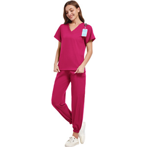 Women's V-Neck Scrub Set Short Sleeve Knitted Moisture Wicking Hospital Uniforms Casual Wear For Medical Care - Product Image 4