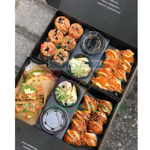 Caja de Papel para <span class=keywords><strong>Sushi</strong></span> Negra Mate con Impresión de Logotipo Personalizado, Caja para Llevar <span class=keywords><strong>Sushi</strong></span> con Vaso para Salsa - Product Image 4