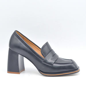 Produttore di lusso moda personalizzata tacco quadrato da donna in vera pelle impermeabile lucido scarpe eleganti nero blu single per le donne - Product Image 4